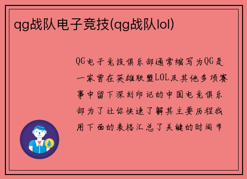 qg战队电子竞技(qg战队lol)